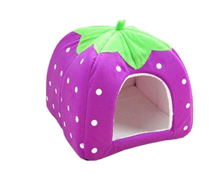 Foldable Soft Strawberry Pet House - Purple (Size: XL)