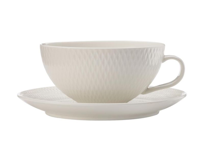 Maxwell &amp; Williams - White Basics Diamonds Tea Cup &amp; Saucer - Set of 8