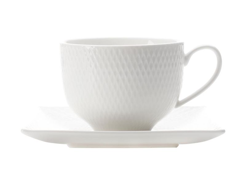 Maxwell &amp; Williams - White Basics Diamonds Cup &amp; Square Saucer - Set of 4