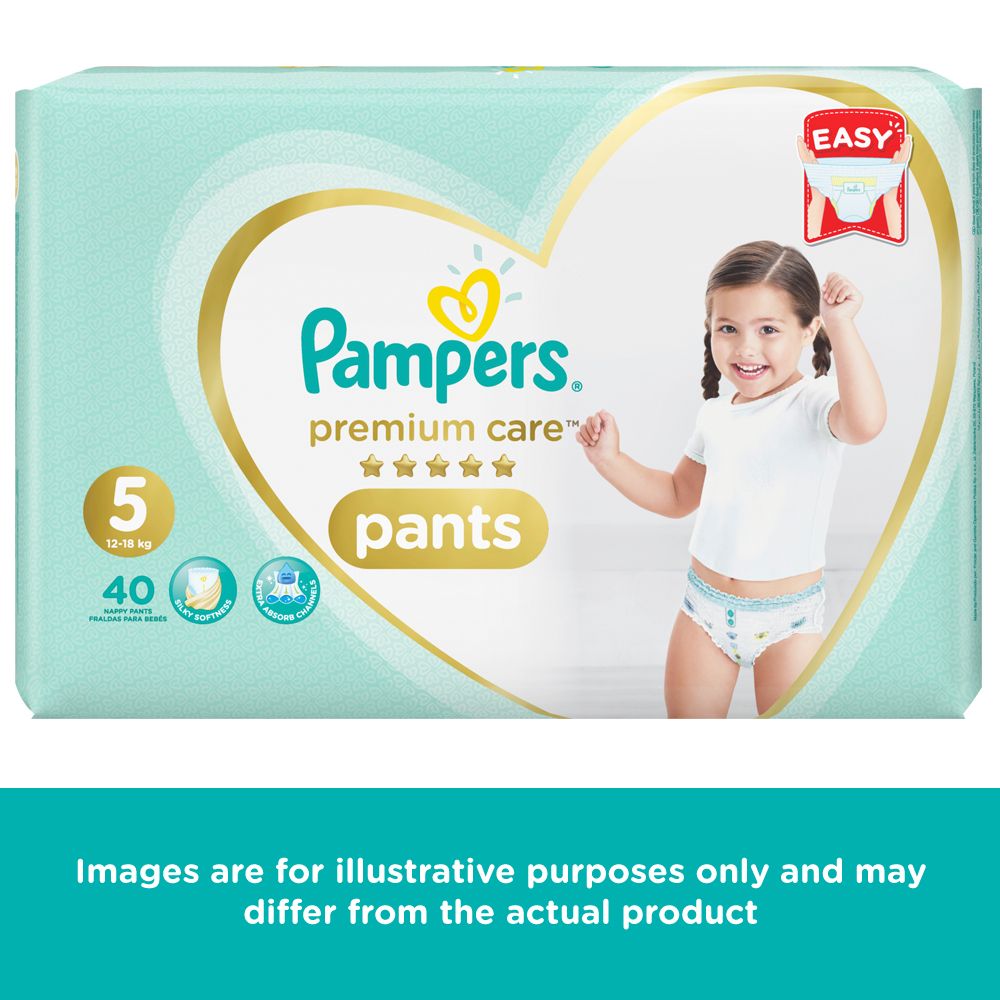 Pampers Premium Care Pants - Size 5, 40 Nappies, Airflow Skin
