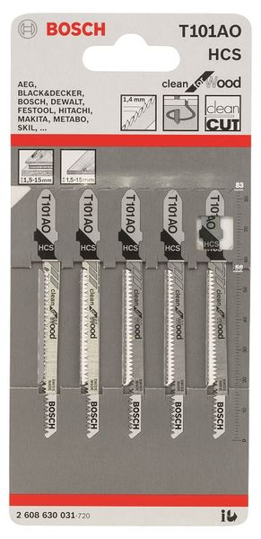 Bosch - 101 AO Jigsaw Blade Clean For Wood - Set Of 5