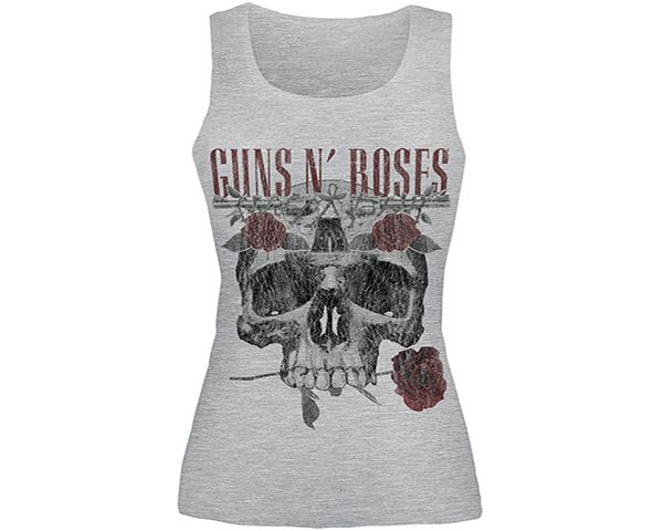 RockTs Ladies Vest Guns N' Roses Flower Skull T-Shirt