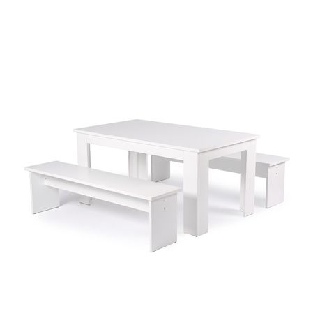 white table and bench set