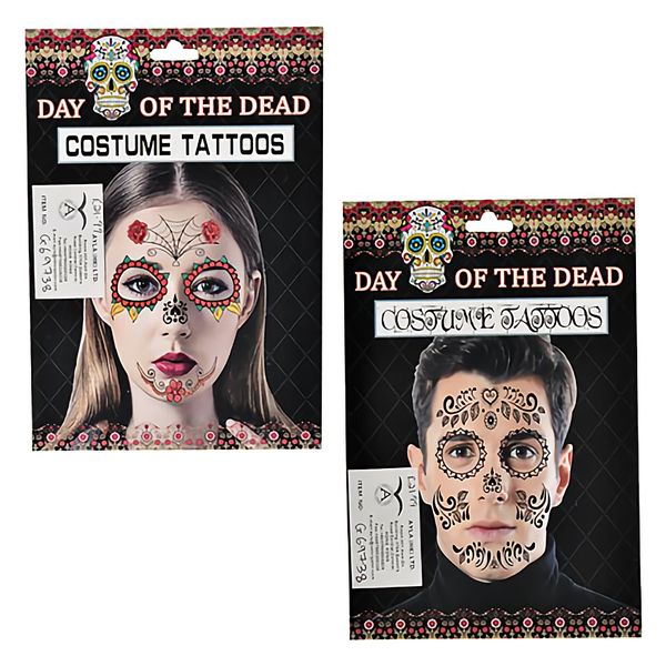 Bulk Pack x6 Day of Dead Face Dress Up Tattoo