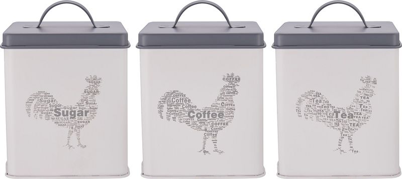 Continental Homeware Rooster range - 3pcs Square Canister Set.