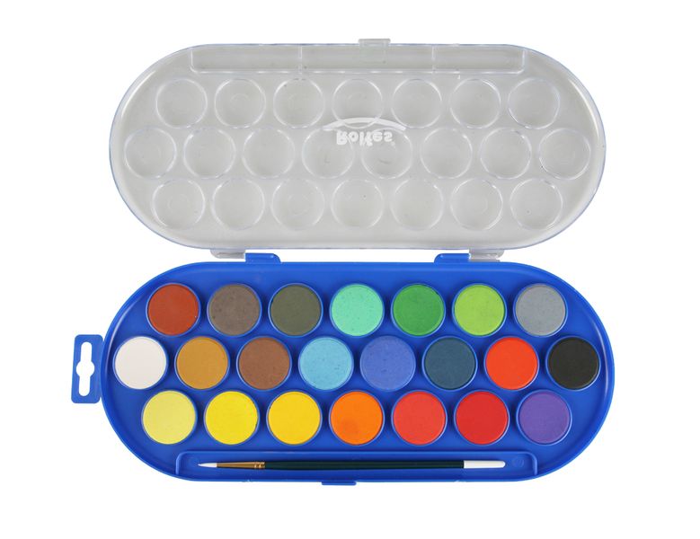 Rolfes Watercolour Paint Set with Brush in Oval Plastic Box - 22 Colours