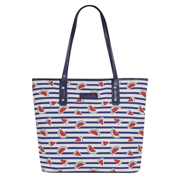 Cazabella Stripe Watermelon Canvas Tote - Navy &amp; White