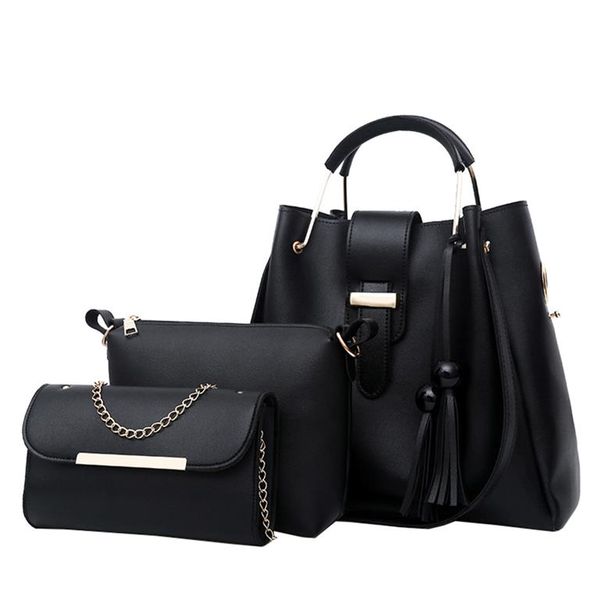 3 in 1 Fashion Purse &amp; Handbags Set for Women - Black