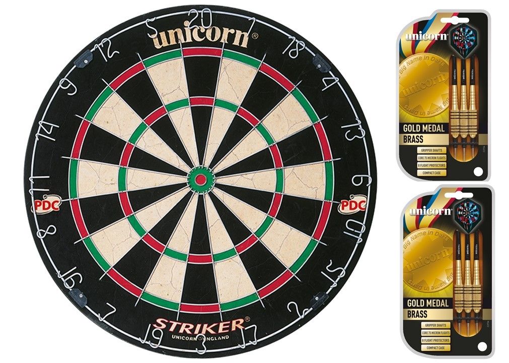Unicorn Striker Dartboard & Gold Medal Darts Combo Buy Online in