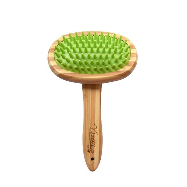 Bamboo Grooming Massage Brush with Silicone Head