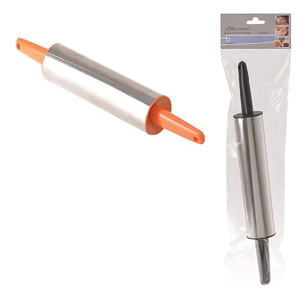 Bulk Pack x 4 Rolling-Pin stainless steel With Plastic Handles Black &amp; Orange 35cm.