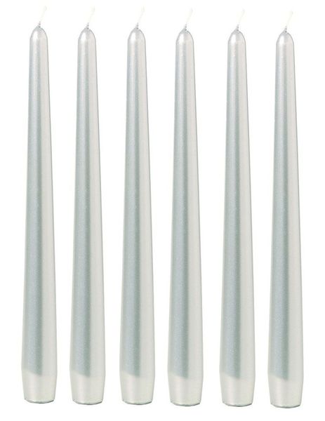 Bulk Pack x 6 Candle Taperd 25cm Metalic Silver.