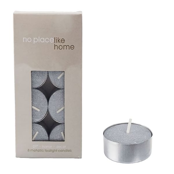 Bulk Pack x 5 Candle Tea-Lite 8 Piece Per Pack Metallic Silver.