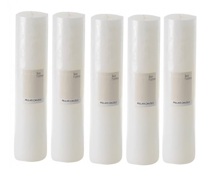 Bulk Pack x 5 Candle Pillar Round White 30x7cm