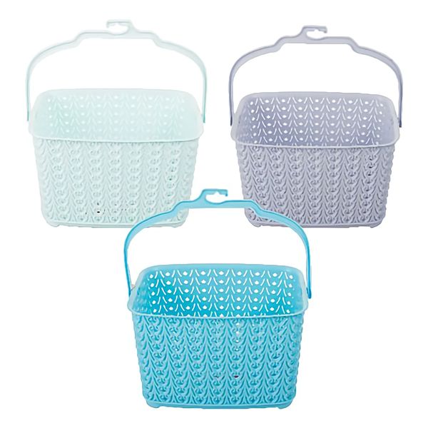 Bulk Pack x 6 Basket Plastic 22x13x15cm Knit Design With Hook 3- Colors