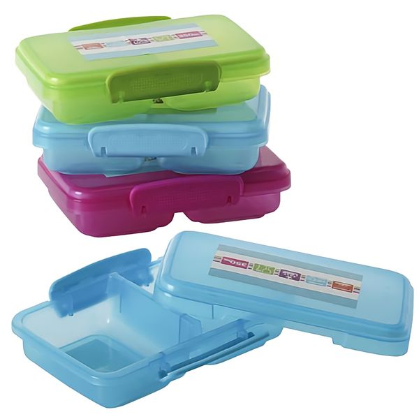 Bulk Pack x 6 Lunch Box With Clips 2-Division 16x10x3cm .