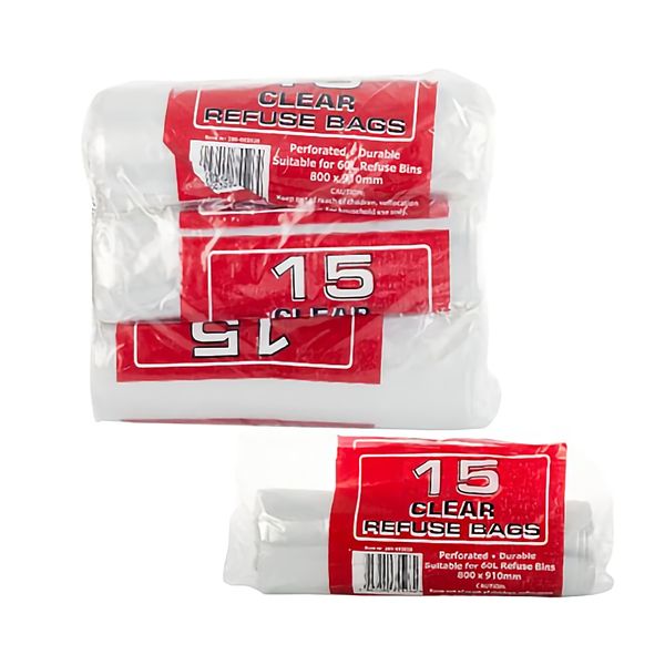 Bulk Pack x 6 Refuse Bag 15 Piece (20 micron) Clear 800x910mm.