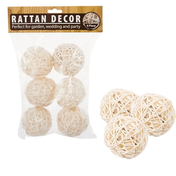 Bulk Pack x 4 Ornament Decor Rattan Balls Natural 7cm 6Piece.