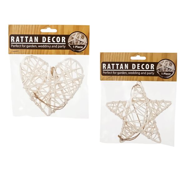 Bulk Pack x 4 Ornament Decor Rattan Stars/Hearts.