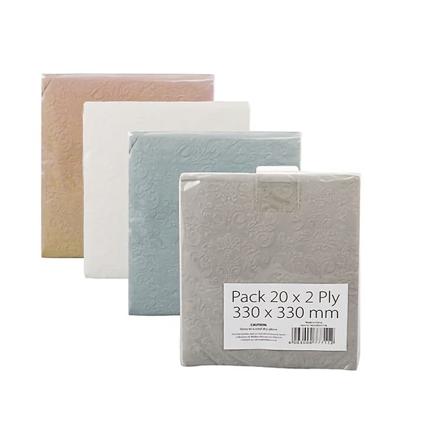 Bulk Pack x 4 Serviettes 2ply 33cm Packet-20 Embossed.
