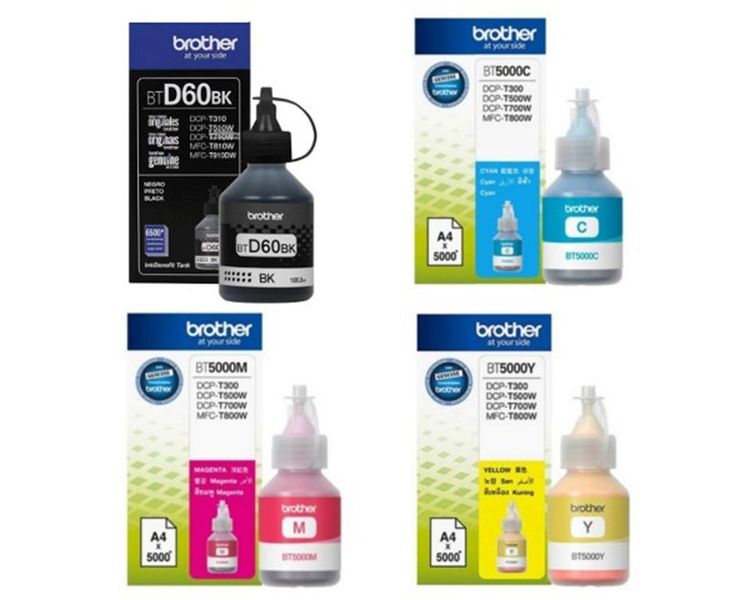 Brother Bottles Ink Black BTD60 &amp; Cyan, Magenta &amp; Yellow BT5000 (OEM)