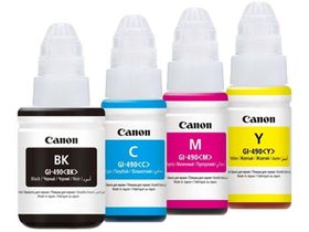 canon bottles ink gi 490 black cyan magenta & yellow oem