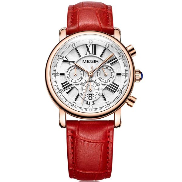 Megir Women's Chronograph Quartz Watch with Leather Strap
