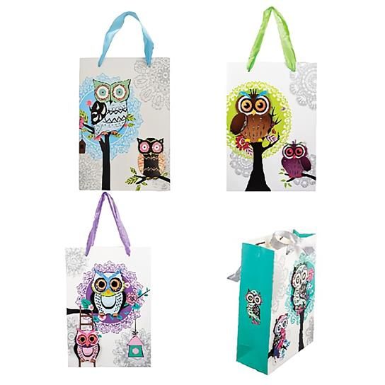 Bulk Pack x 8 Paper Gift-Bag Medium Owl 18x24cm
