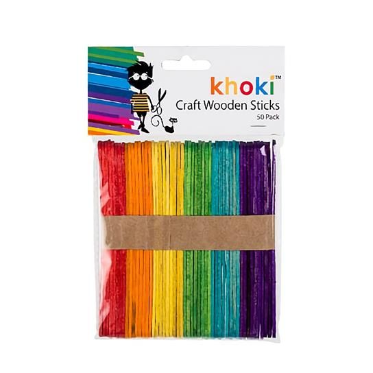 Bulk Pack x 5 Art+Craft Wooden Colored Lolly Sticks 50 Sticks Per Pack