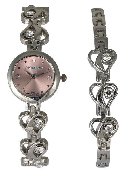 Digitime Women's Hearts Analogue Watch Set - Silver