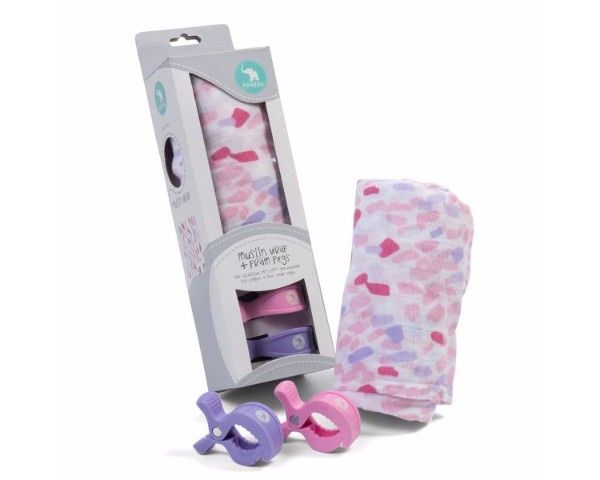 Muslin &amp; 2 Pram Peg Box Set - Abstract Pink