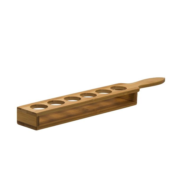 Bar Butler Bamboo - 2 Tier 6 Hole Shot Tray With Handle