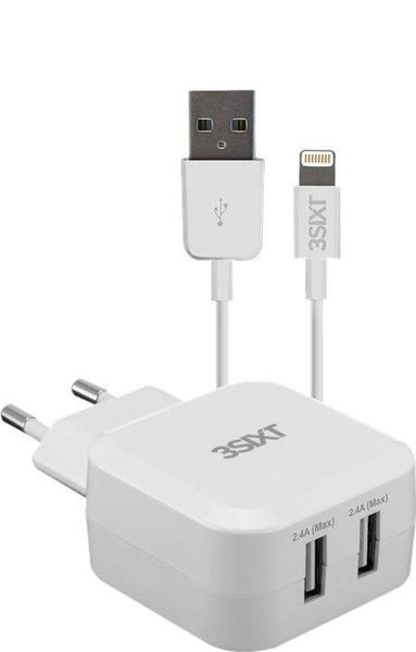 3SIXT AC Charger EU USBA/A 4.8A Lightning 1m White