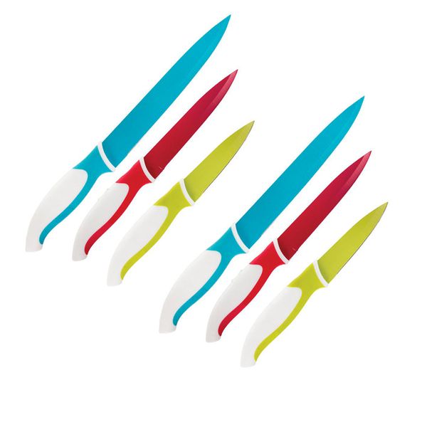 2 x Ceramic Coated 3 Piece Knife Set - Green Blue &amp; Red