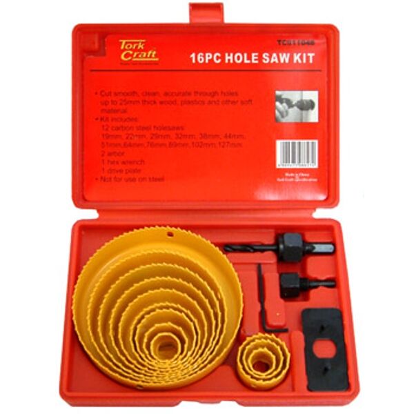 Tork Craft Holesaw Set 19mm - 127mm Carbon Steel (16 Piece)
