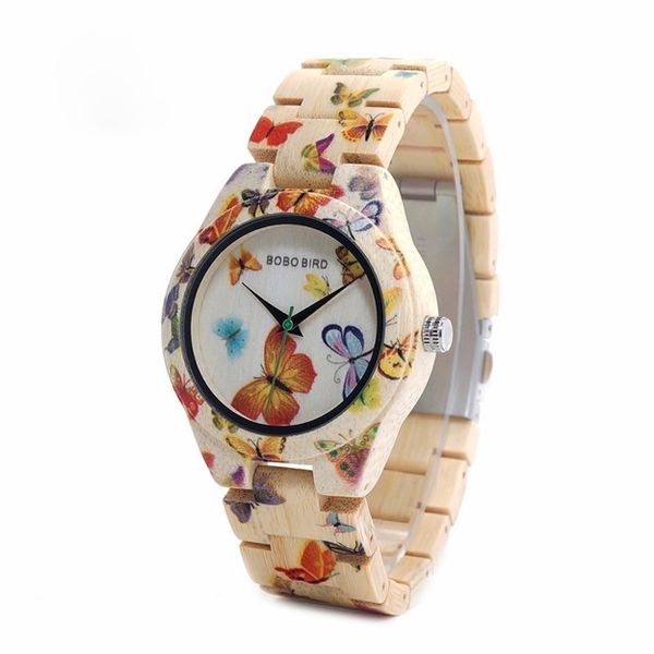 Bobo Bird Butterfly Design Bamboo Wooden Watch