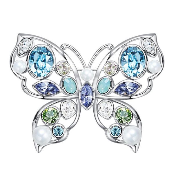 CDE Butterfly Spring Brooch/Scarf Pin with Swarovski Crystals