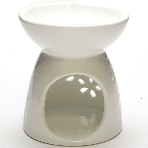 Pamper Hamper - Ceramic Floral Embossed Oil Burner - White