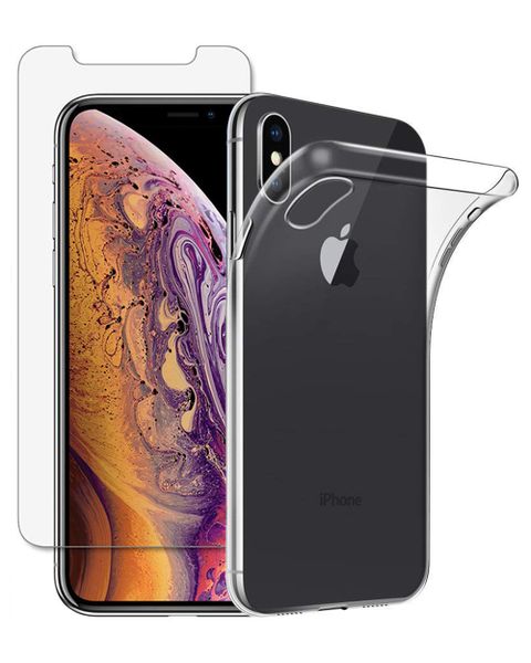 Tempered Glass &amp; Protective Clear Case for iPhone XS Max
