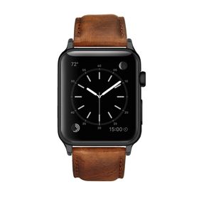 space gray apple watch with leather band