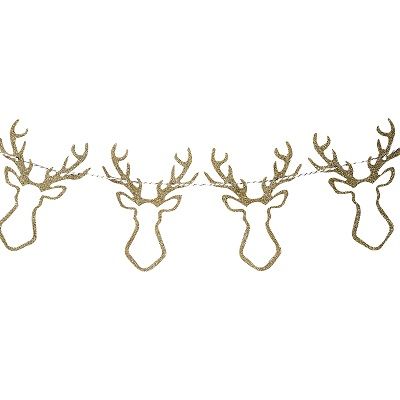 Ginger Ray: Christmas Gold Glitter Stag Head Bunting - Wooden