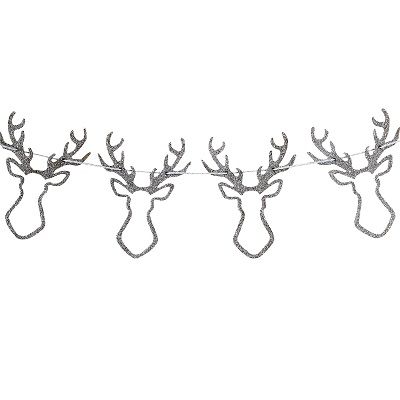 Ginger Ray: Christmas Silver Glitter Stag Head Bunting - Wooden