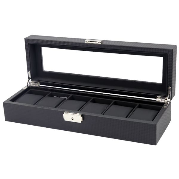 Triton Luxury 6 Slot Carbon Fibre Watch Box Display Case Organiser
