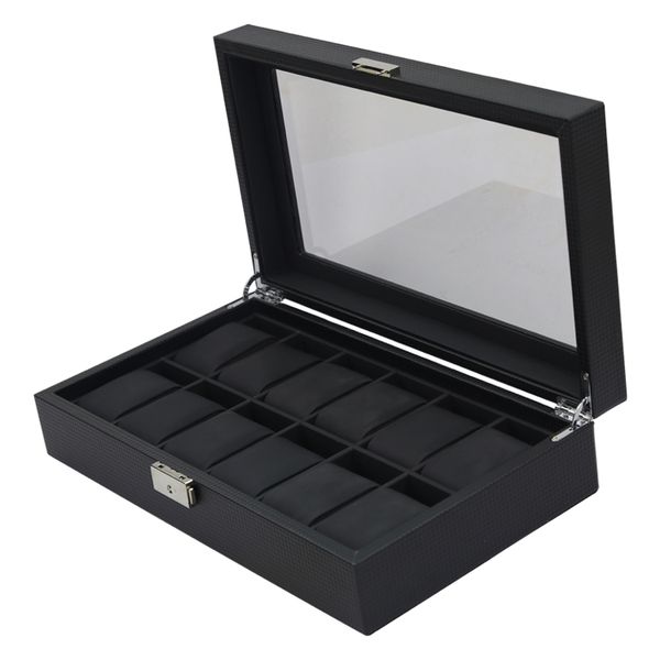 Triton Luxury 12 Slot Carbon Fibre Watch Box Display Case Organiser