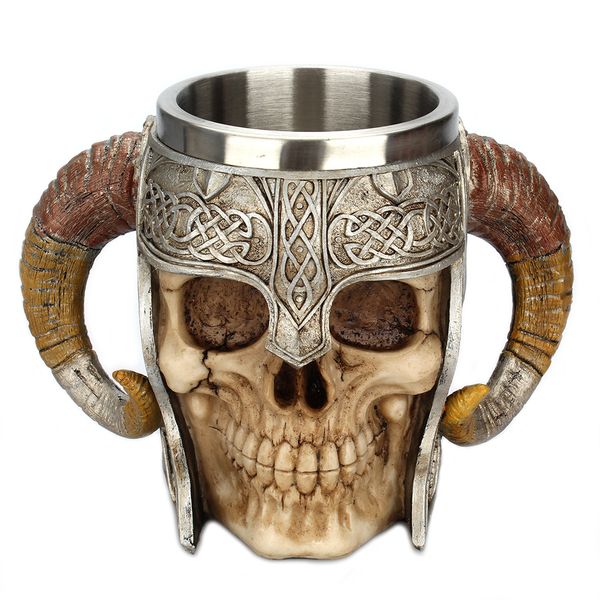 3D Stainless Steel Ram Horned Skull Coffee Mug