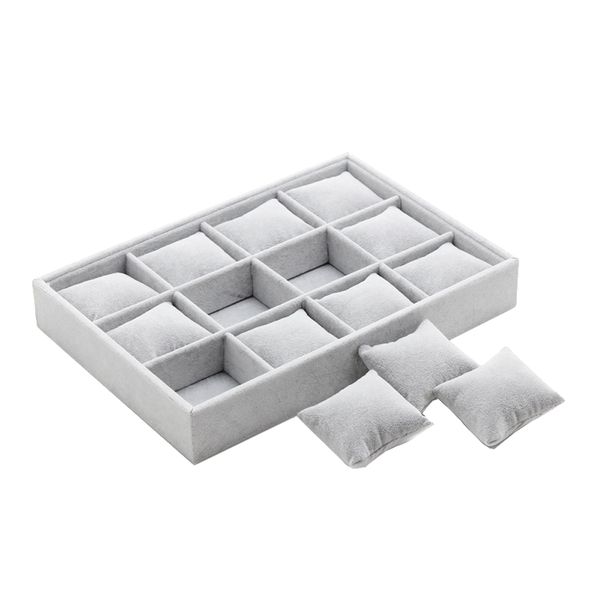 Velvet 12 Grids Jewelry Watch Display Storage Tray - Black