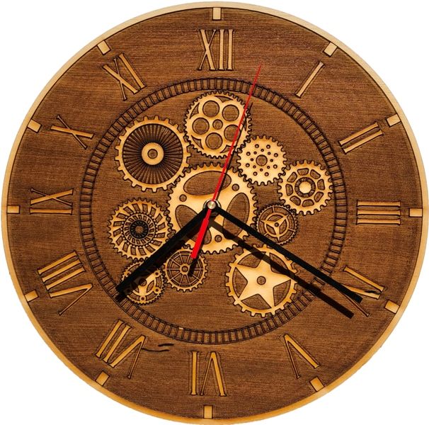 Wall Clock-Engraved Hardwood - All Geared Up Dark