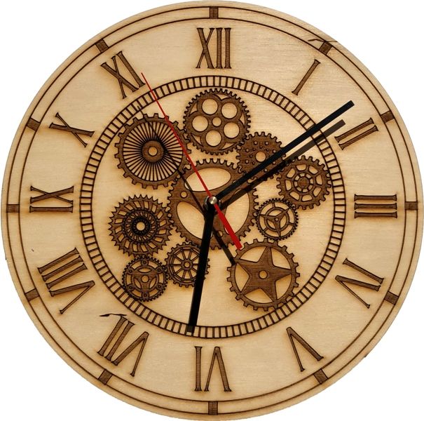 Wall Clock-Engraved Hardwood - All Geared Up Light