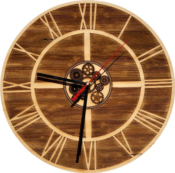 Wall Clock-Engraved Hardwood - Gears on Timber