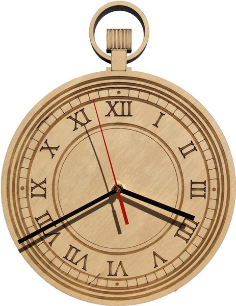 Wall Clock-Engraved Hardwood - Pocket Watch